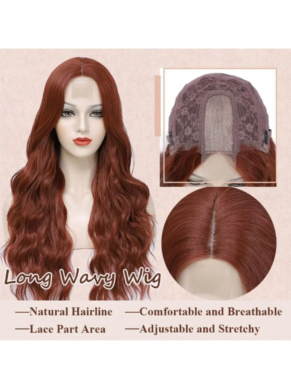26 Inch Women's Auburn Long Wavy Curly Hair Wig Halloween Cosplay